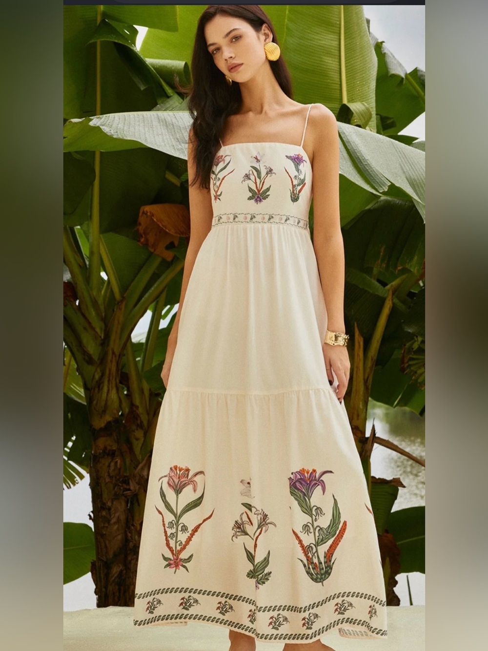 Commense White Floral Embroidered Maxi Dress
